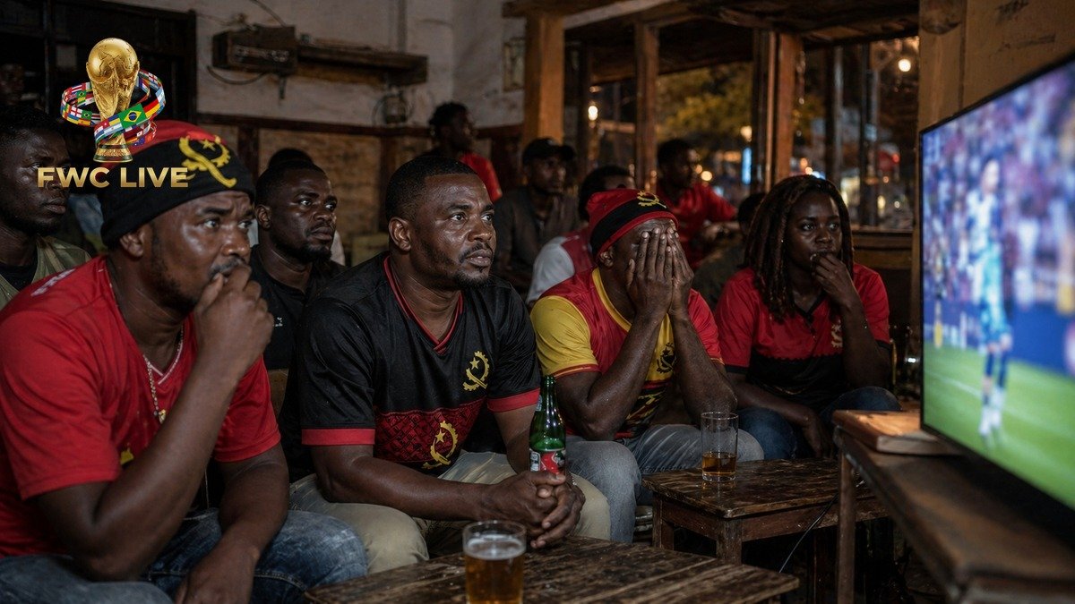 Angolan football fans watching FIFA World Cup 2026 coverage in a Luanda cafe