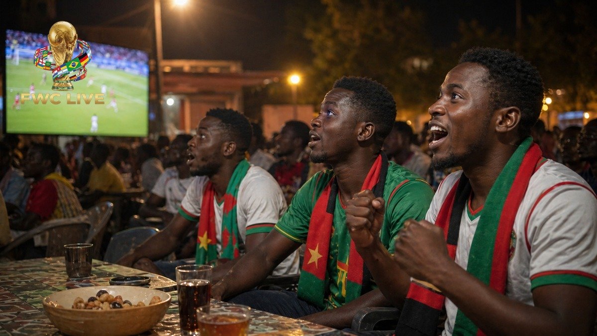 Burkina Faso football fans watching FIFA World Cup 2026 coverage in an Ouagadougou cafe