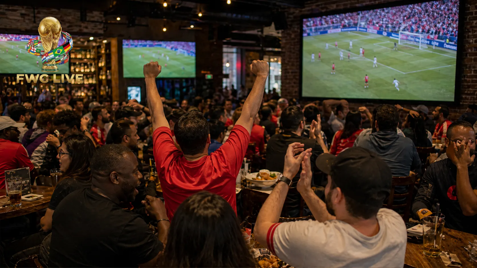 Canada football fans watching FIFA World Cup 2026 coverage in a Toronto sports bar