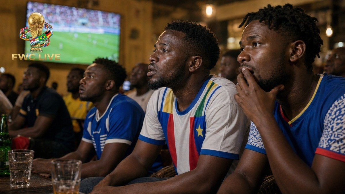 Central African Republic football fans watching FIFA World Cup 2026 coverage in a Bangui sports cafe