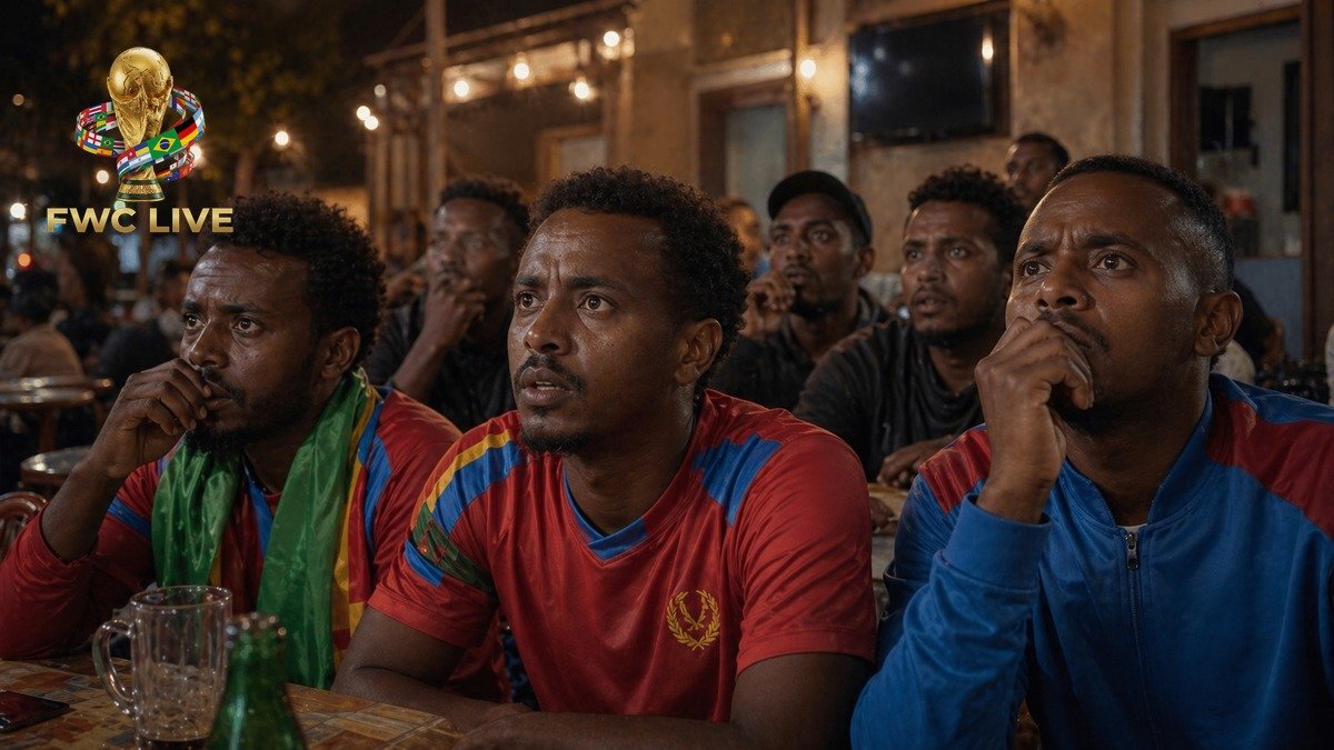 Eritrea football fans watching FIFA World Cup 2026 coverage in an Asmara cafe
