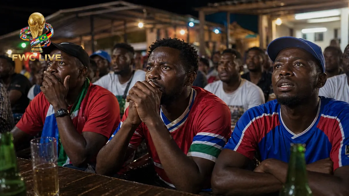 Guinea Conakry football fans watching FIFA World Cup 2026 coverage in a Conakry cafe