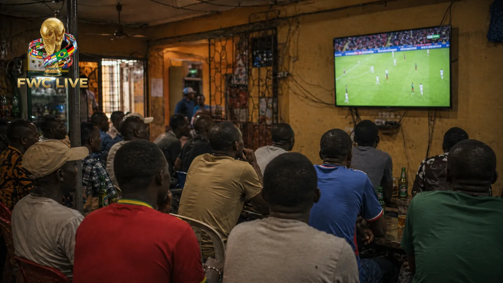 Mali football fans watching FIFA World Cup 2026 coverage in a Bamako cafe