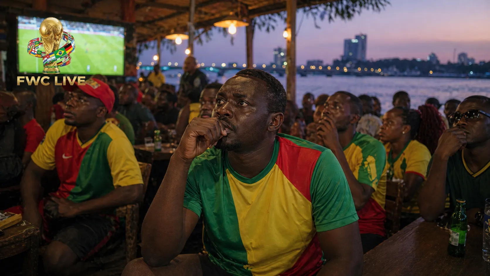 Republic of Congo football fans watching FIFA World Cup 2026 coverage in a Brazzaville cafe