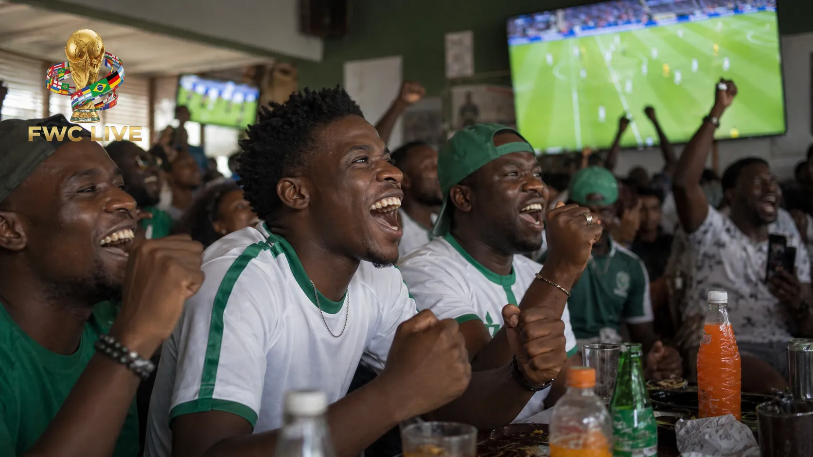 Seychelles football fans watching FIFA World Cup 2026 coverage in a Victoria cafe