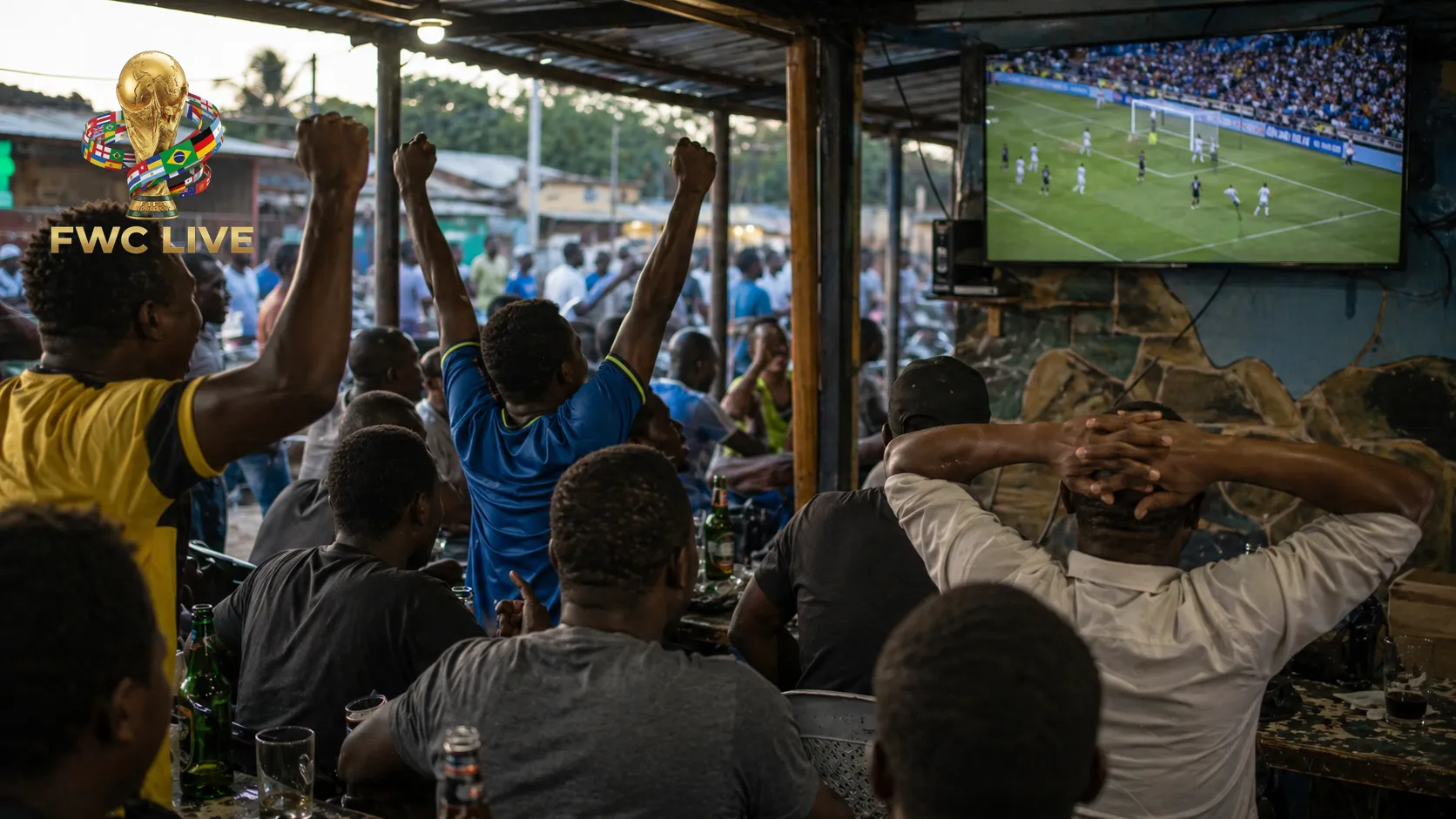 Tanzania football fans watching FIFA World Cup 2026 coverage in a Dar es Salaam sports cafe