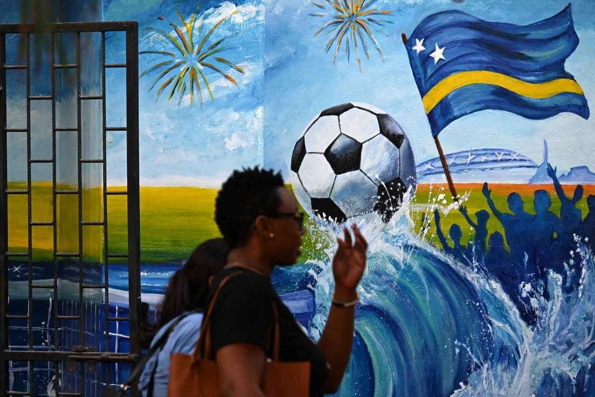 Curacao mural and football imagery before the country's first World Cup
