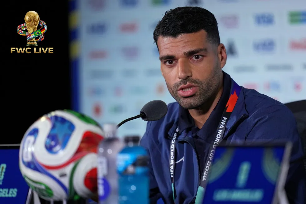 Mehdi Taremi speaking before Iran's World Cup 2026 opener against New Zealand