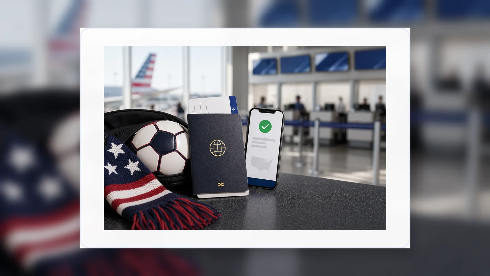 Airport traveler image used for the U.S. Travel Association World Cup 2026 advisory response story