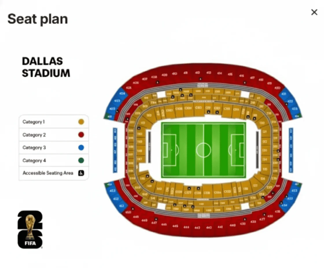 Dallas Stadium seat plan for FIFA World Cup 2026