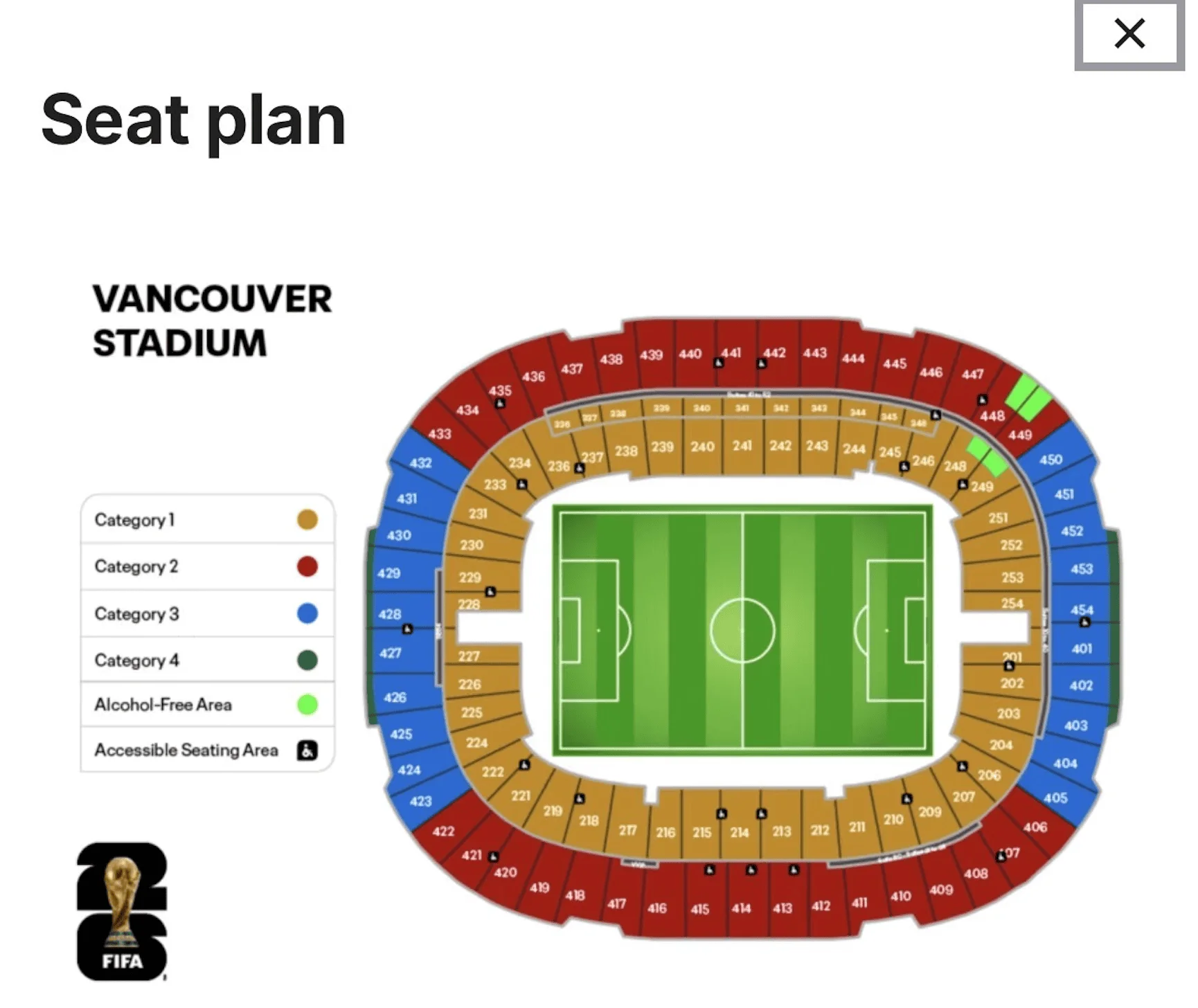 Vancouver Stadium seat plan for FIFA World Cup 2026