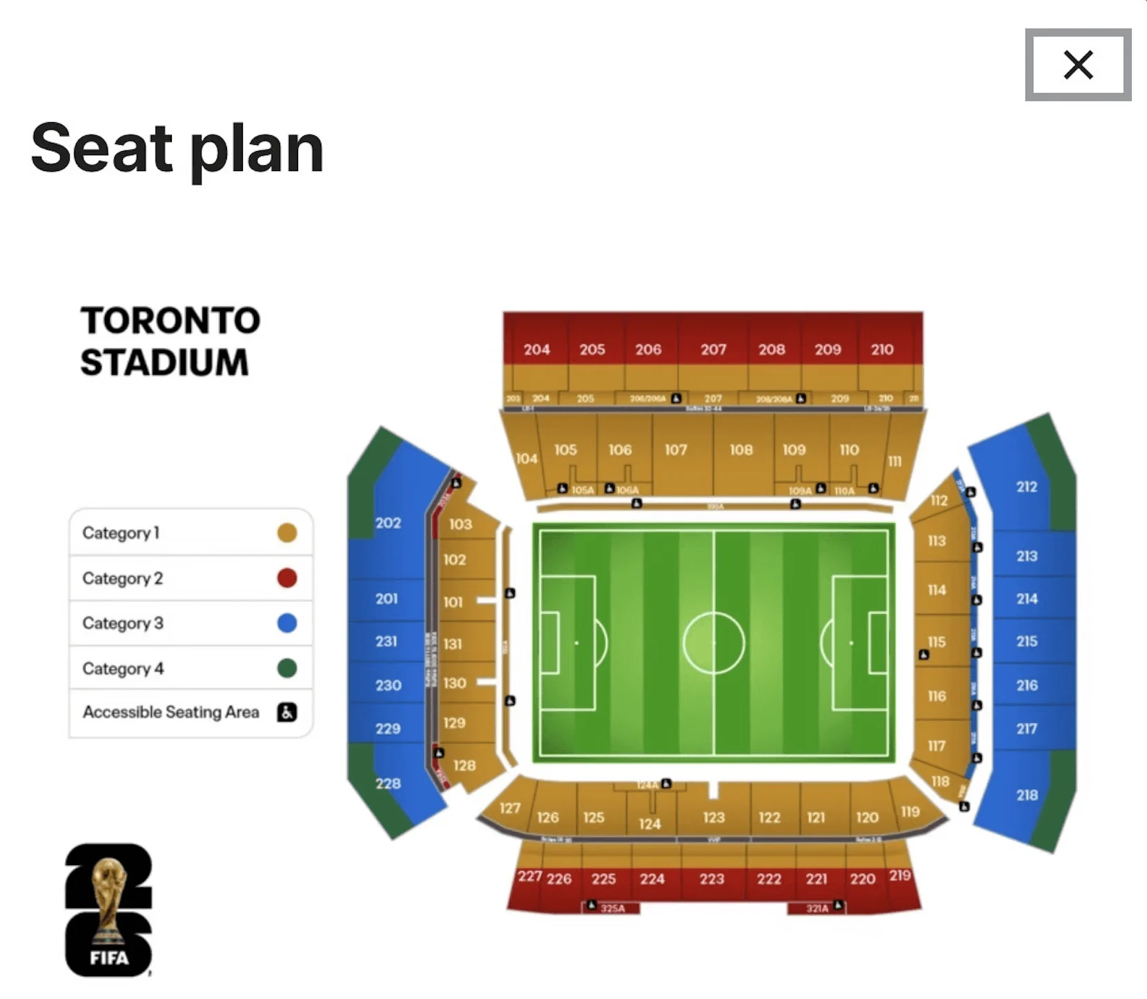 Toronto Stadium seat plan for FIFA World Cup 2026