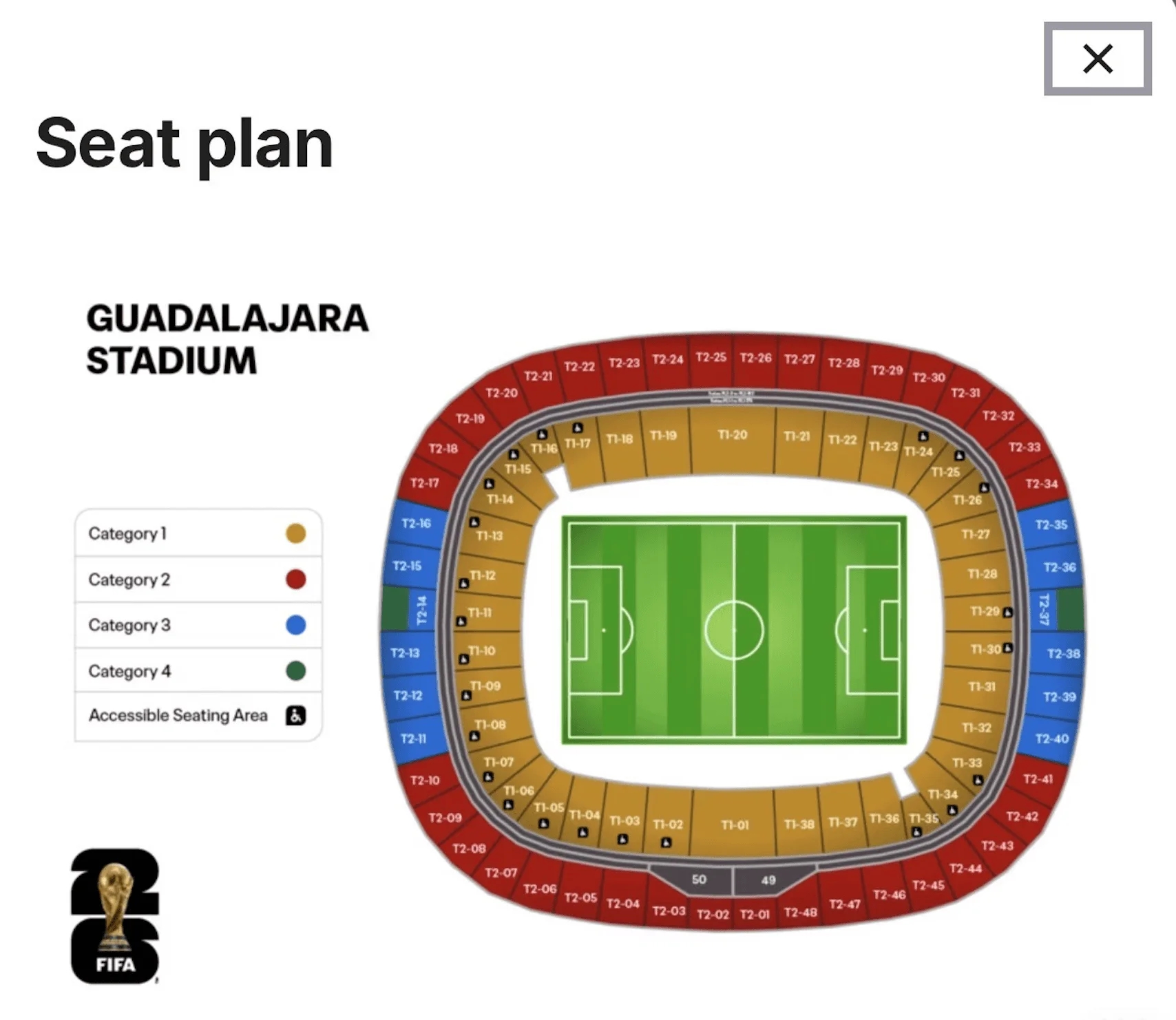 Guadalajara Stadium seat plan for FIFA World Cup 2026