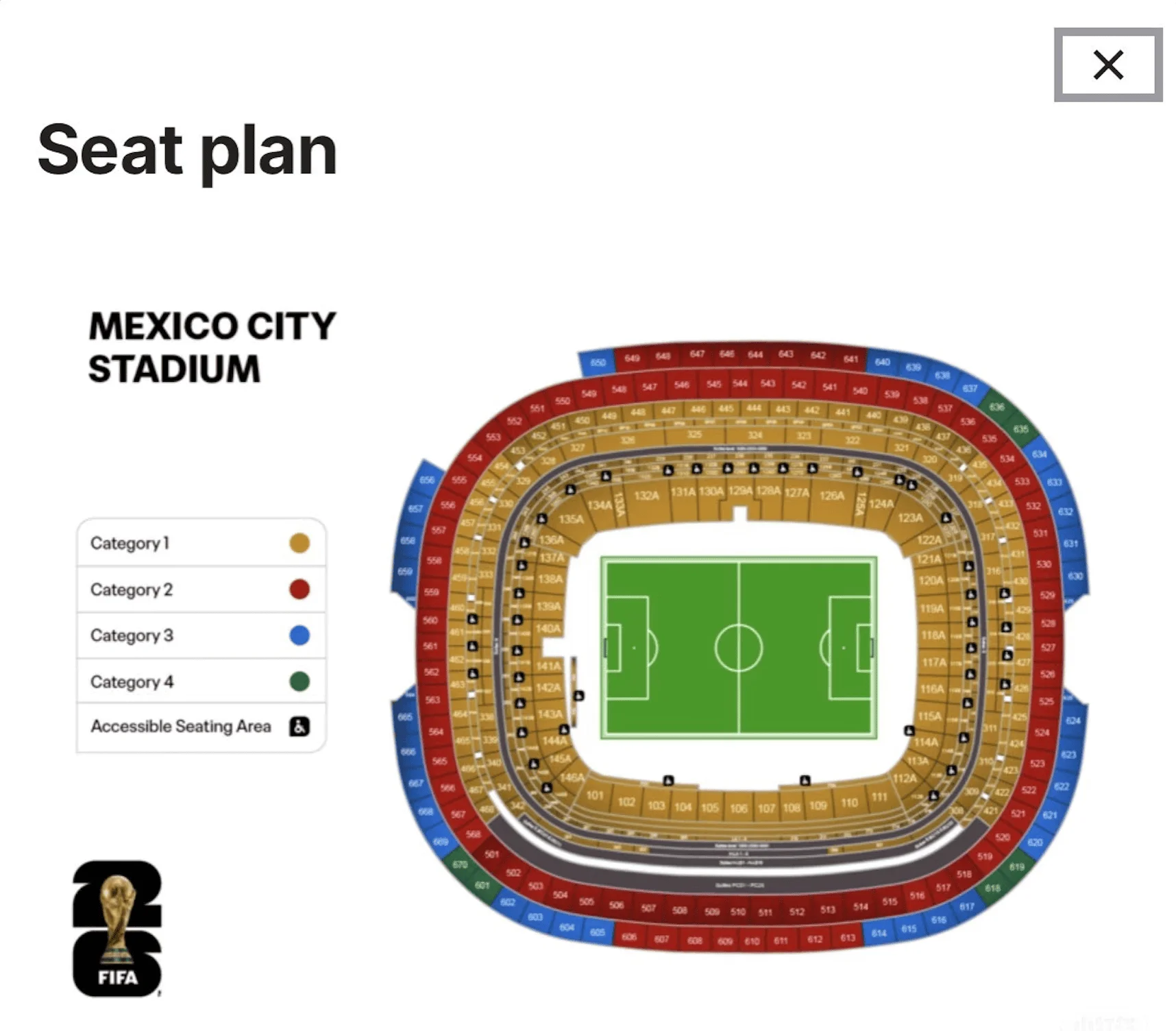 Mexico City Stadium seat plan for FIFA World Cup 2026