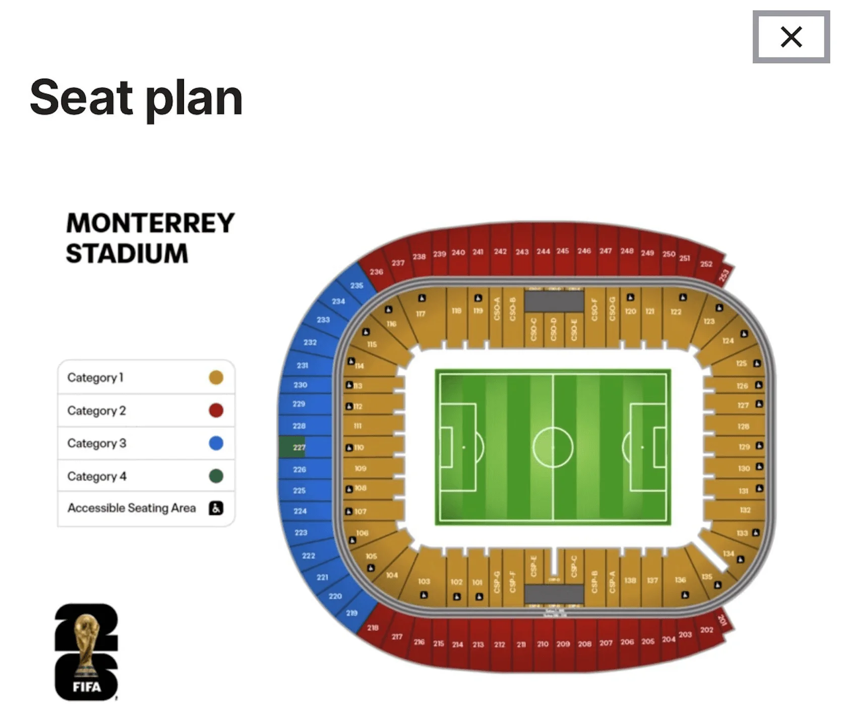 Monterrey Stadium seat plan for FIFA World Cup 2026