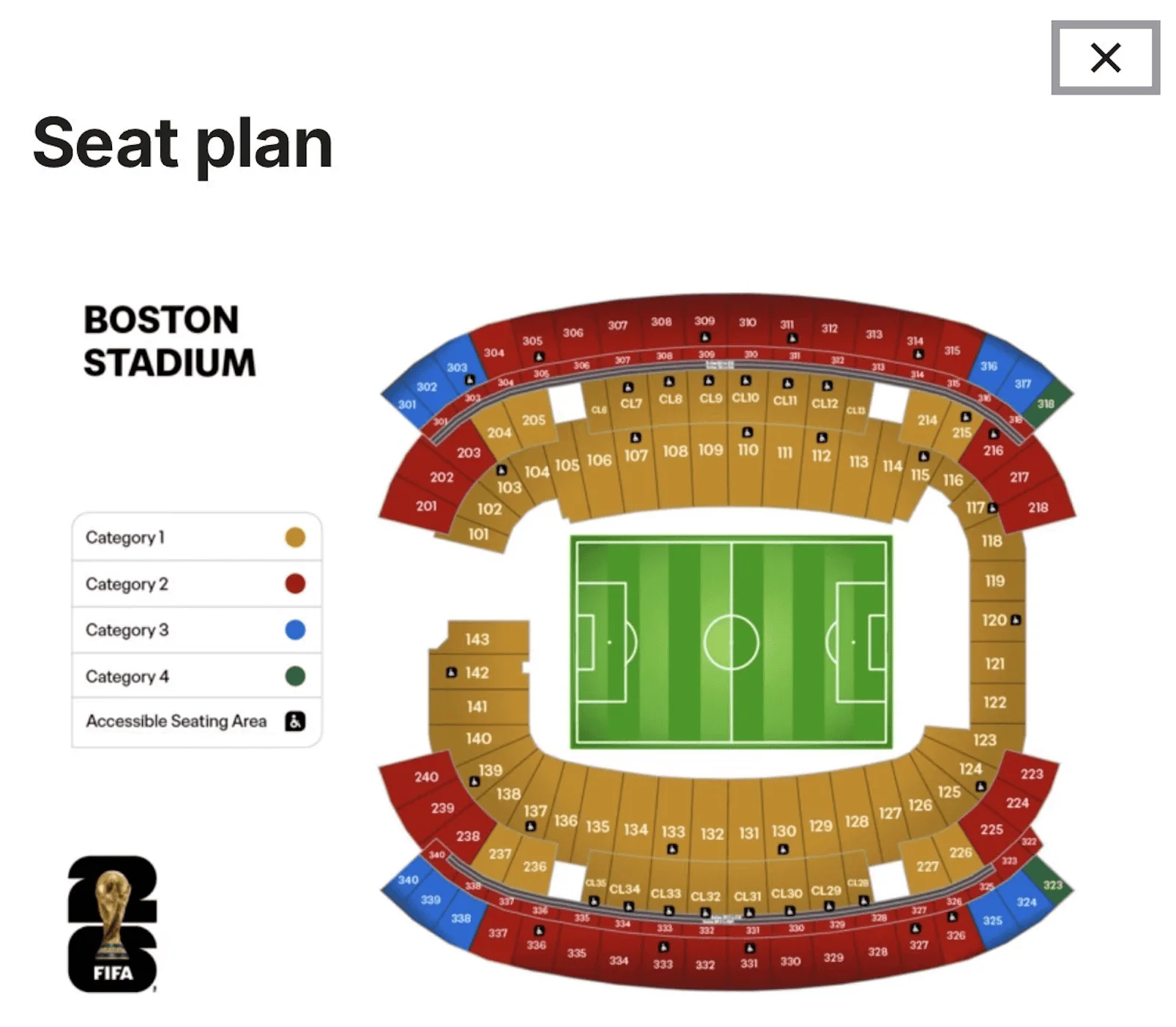 Boston Stadium seat plan for FIFA World Cup 2026