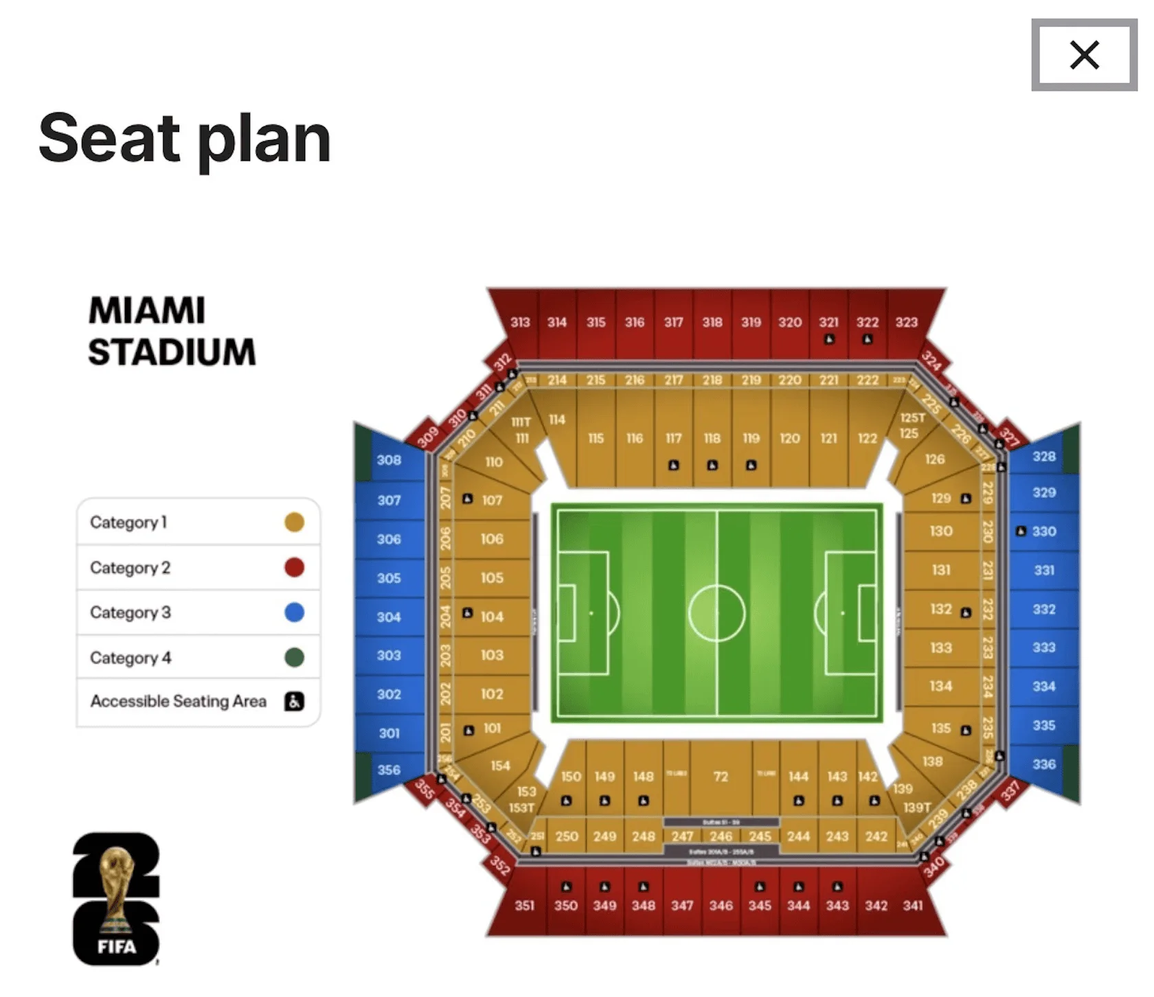 Miami Stadium seat plan for FIFA World Cup 2026