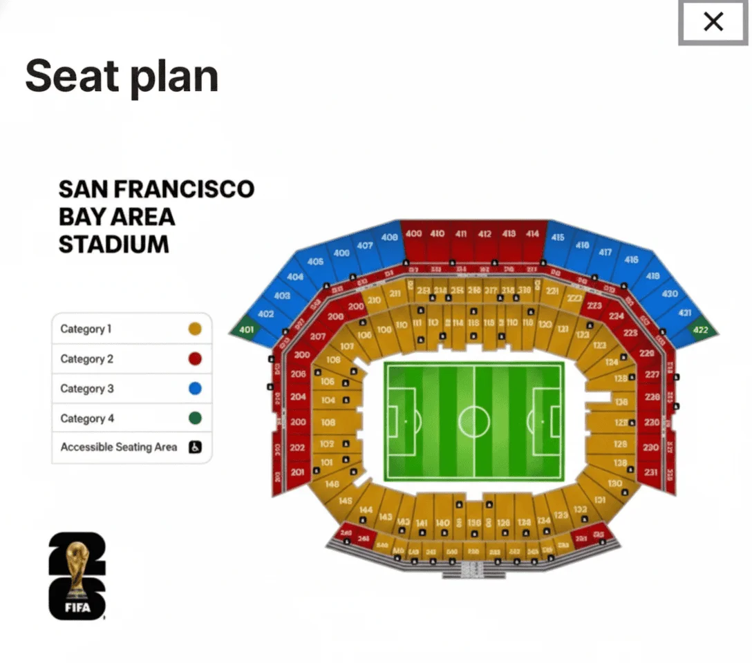 San Francisco Bay Area Stadium seat plan for FIFA World Cup 2026