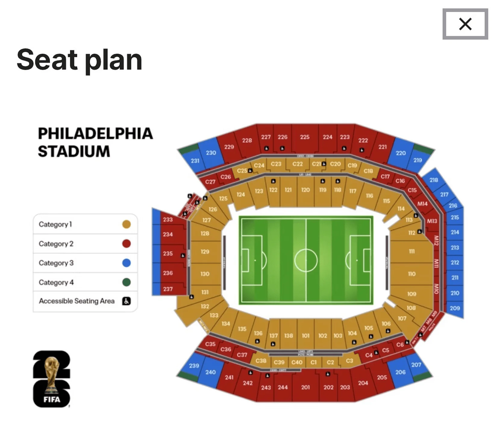 Philadelphia Stadium seat plan for FIFA World Cup 2026