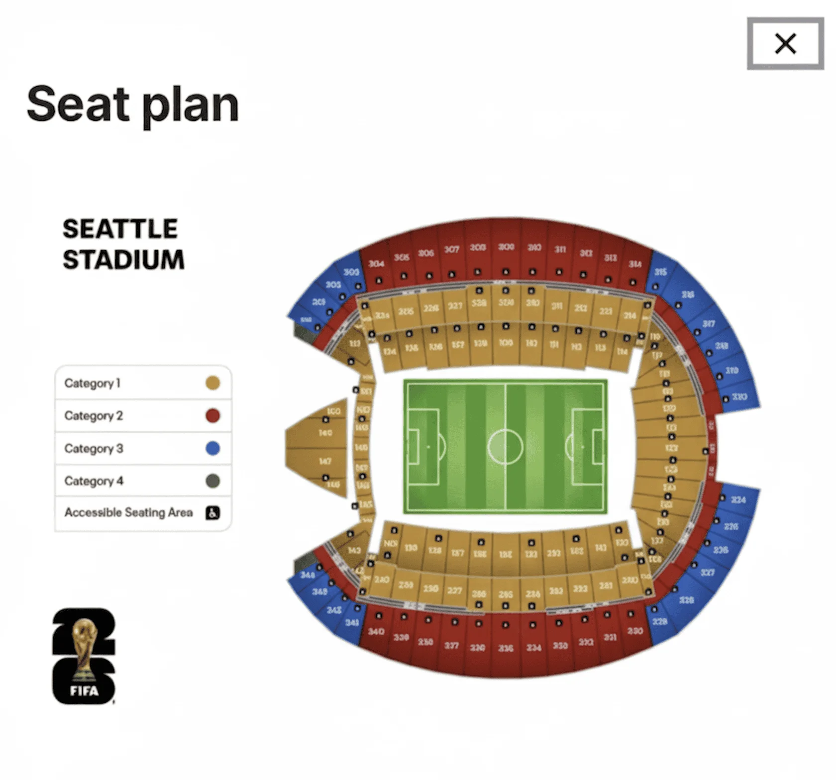 Seattle Stadium seat plan for FIFA World Cup 2026