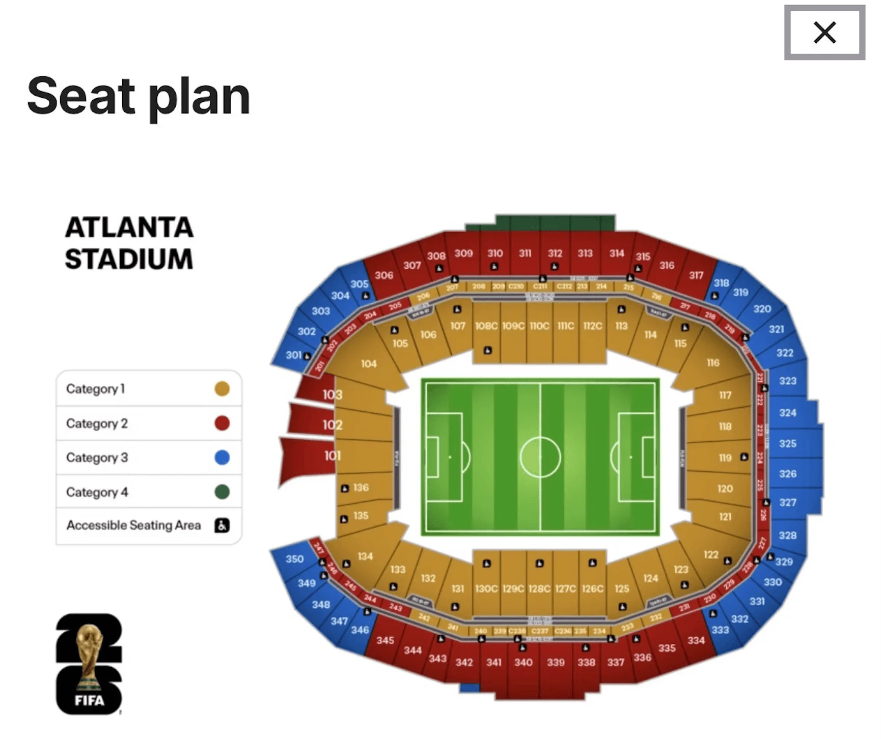 Atlanta Stadium seat plan for FIFA World Cup 2026