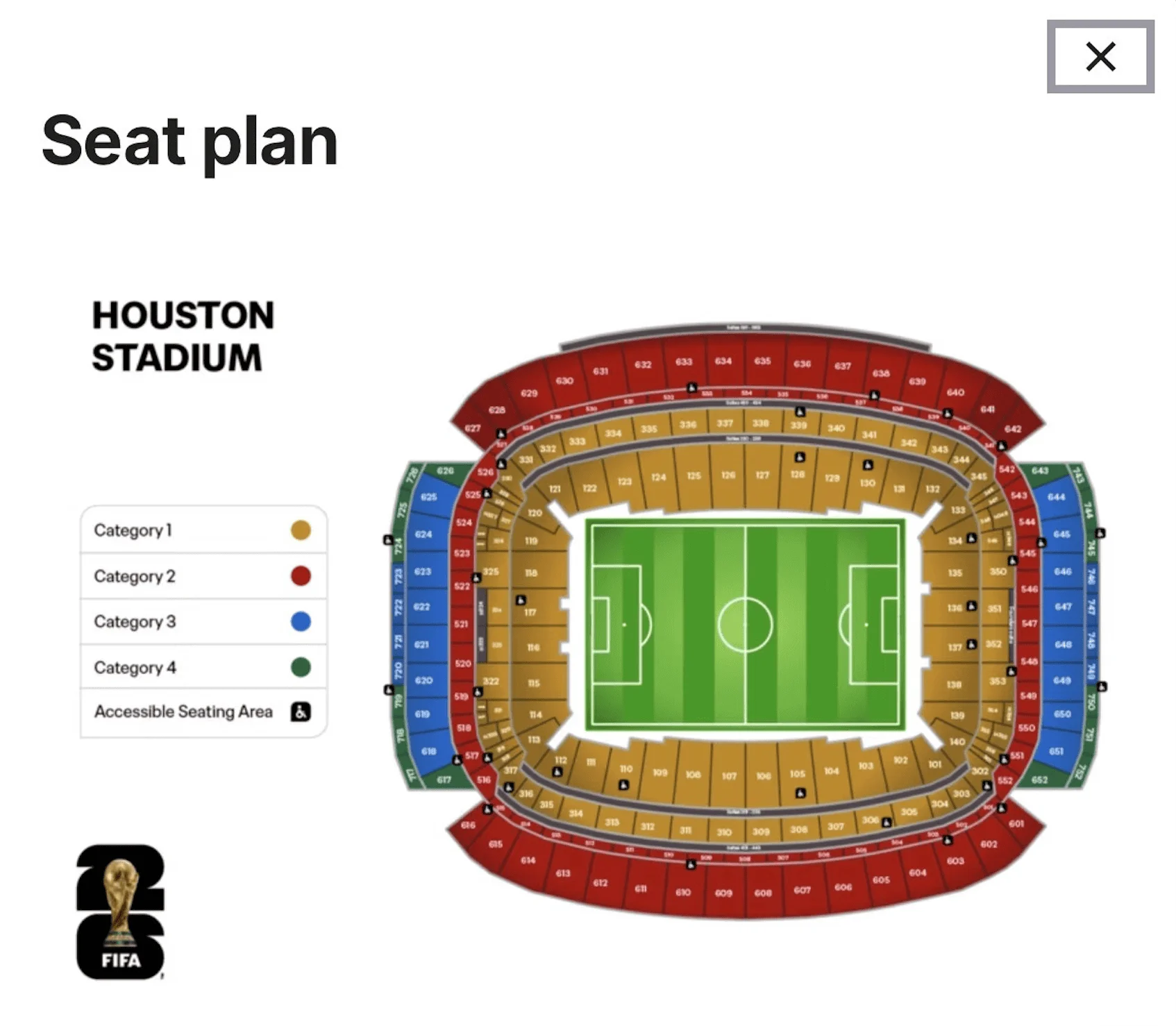 Houston Stadium seat plan for FIFA World Cup 2026