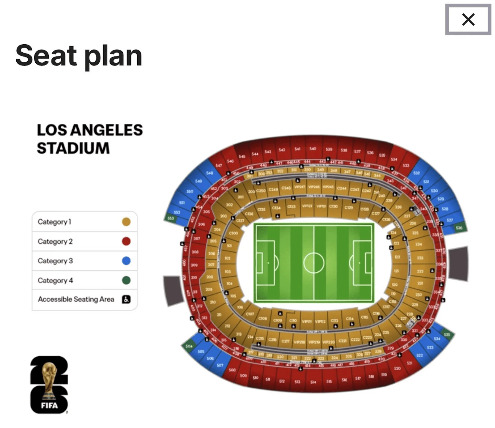 Los Angeles Stadium seat plan for FIFA World Cup 2026